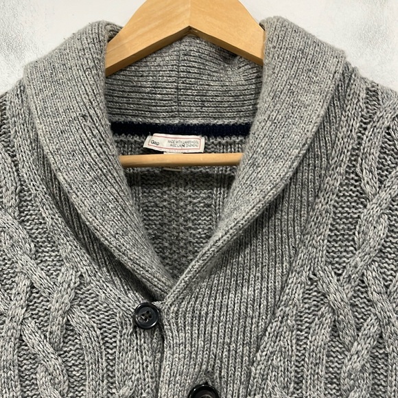 Gap Cable Knit Shawl Cardigan Sweater Lambswool Blend in Grey size M - Picture 3 of 12